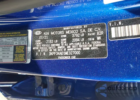 2021 Kia Forte Gt-Line из США, поврежденный, VIN 3KPF34AD1ME327000